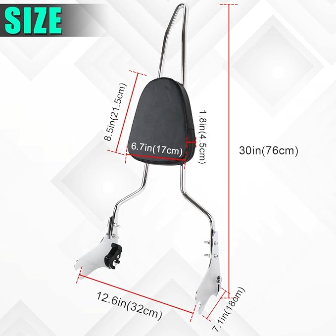 AUFER Detachable Rear Passenger Backrest Sissy Bar With Back Rest Cushion Pad Compatible With For Harley Touring Road King Street Glide Electra Glide Road Glide FLHR FLHX FLHT FLTR 1997-2008