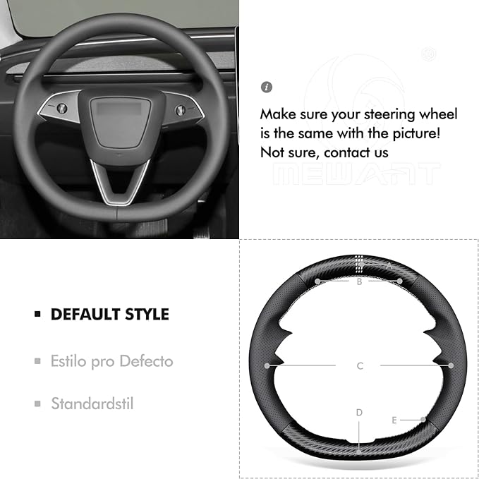 MEWANT Black Matte PU Carbon Fiber Faux Leather Steering Wheel Wrap for Tesla Model3 Highland 2025 Model Y Juniper 2025