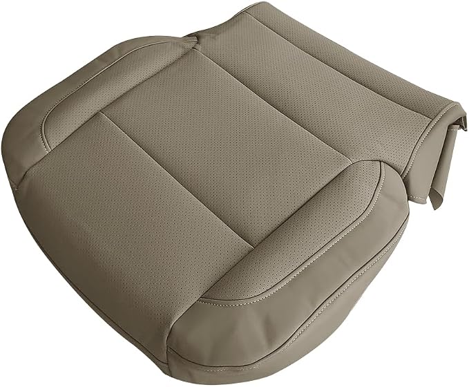 Front Driver Passenger Bottom Perforated Leather Seat Cover Set Replacement Tan Compatible with Chevy Silverado/with GMC Sierra 1500 2500HD 3500HD LS LTZ SLT 2015-2019