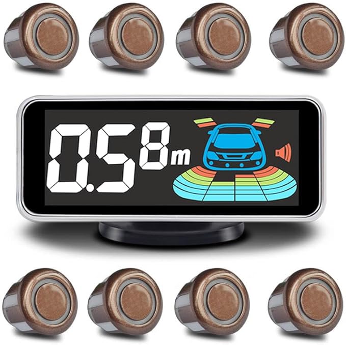 Parktronic 8 Parking Sensors Kit Reverse Backup Radar System Rear and Front View with Sound Warning Ultrasonic Distance Detection for Car Vihicle