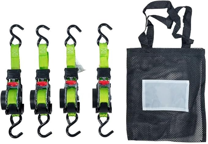 Mytee Products 8 Pack Retractable Ratchet Tie Down Straps w/S Hook - 1,500lb Break Strength Self Retracting Ratchet Straps for Haul Motorcycles, ATVs, Bikes, Trailer Tie-Down