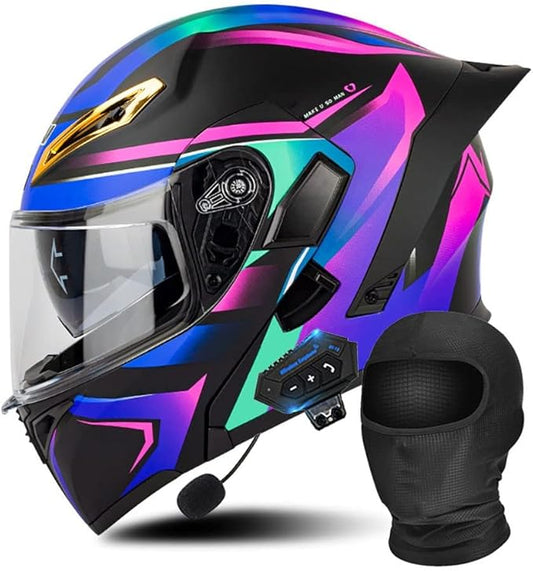 Bluetooth Modular Motorcycle Helmet DOT/ECE Approved Full Face Flip up Anti-Fog Double Visor Helmet Built-in Dual Speaker with Microphone for Adult Men and Women…
