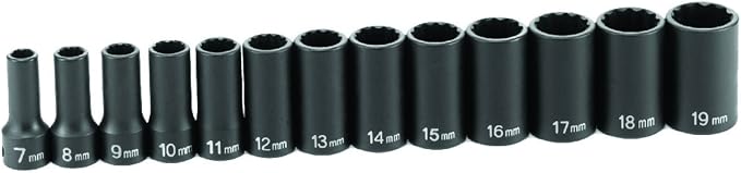 Grey Pneumatic (1203MSD) 3/8" Drive 13-Piece 12-Point Semi-Deep Metric Socket Set