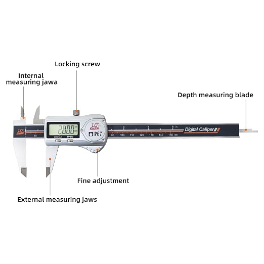 Digital Caliper, IP67 Caliper Coolant/Water/Dust Proof 0-6"/0.0005" Stainless Steel Micrometer, Precise ±0.001mm, Large LCD Display, Inch/MM Conversion, Digital Caliper Storage Case Included