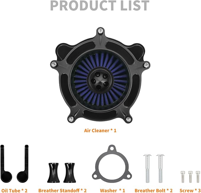 Air Cleaner Filter Aluminum Fit for Harley Touring Road King Street Glide Softail Sportster Dyna (Black Housing Blue Element, C For Touring 08-16,Softail 16-17,Trike 08-16)