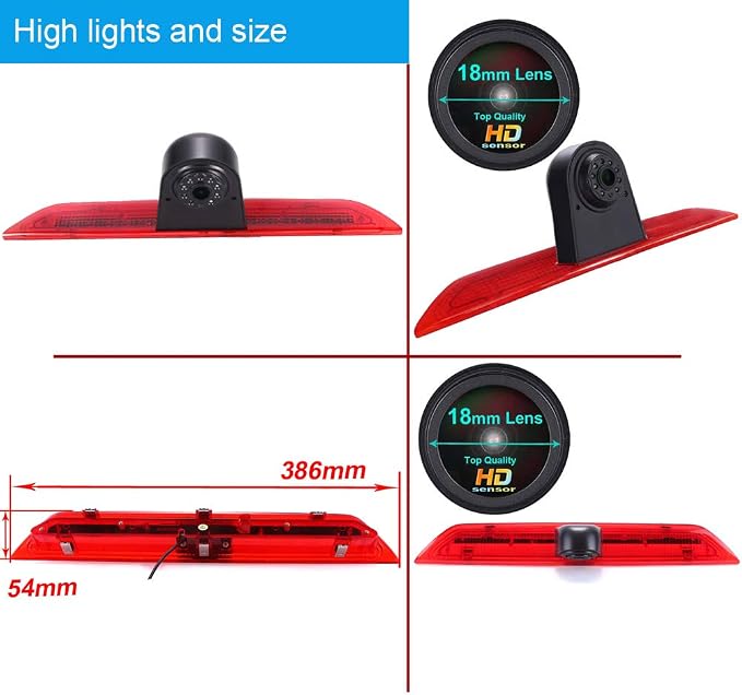 1280 * 720 Pixel Third Roof Brake Lamp Car Backup Camera Replacement for Ford Transit 3 Van Transporter 2014-2015 Dritte 3 Reverse Parking Camera Waterproof Night Vision
