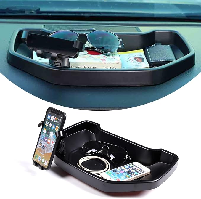 Fit for Toyota Tundra 2007-2021 Car Dash Center Console Table Storage Tray,Instrument Organizer ABS Black Materials Anti-Slip Backing Accessories (with B Style Mobile Phone Holder)