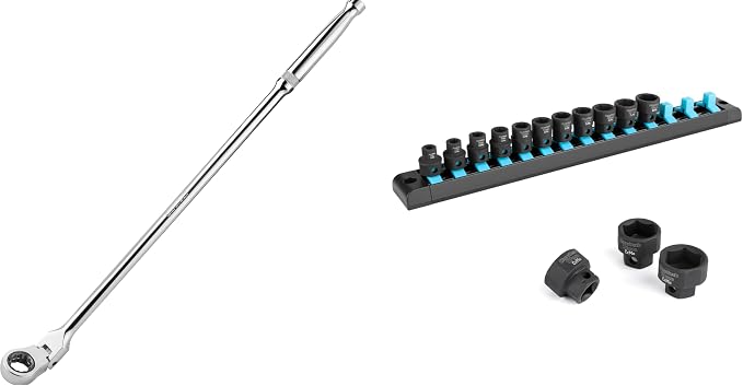 DURATECH Extra Long Flex Head Ratchet Wrench&14-Piece 3/8" Drive Stubby Impact Socket Set