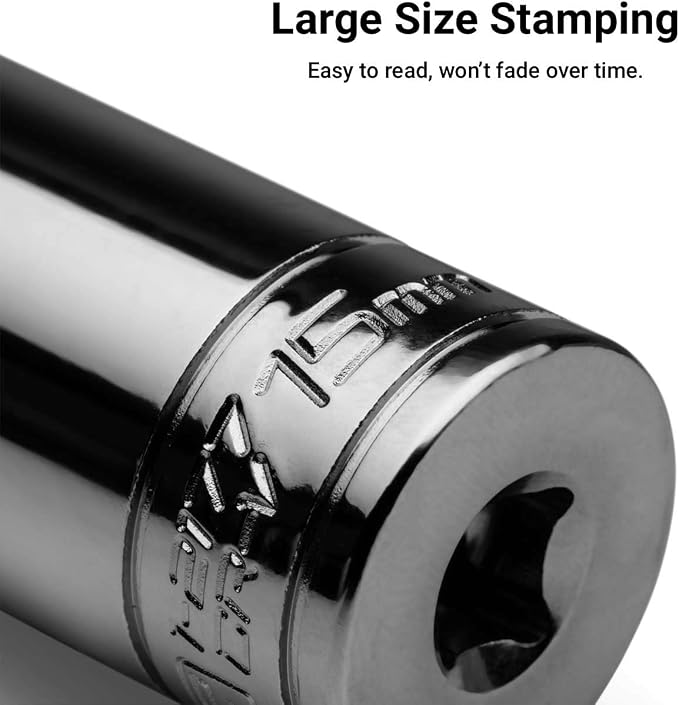 Capri Tools 1/4 Drive Shallow and Deep Chrome Sockets Set, 6-Point, 4 to 15 mm, Metric, 28-Piece with Billet Aluminum Socket Rail
