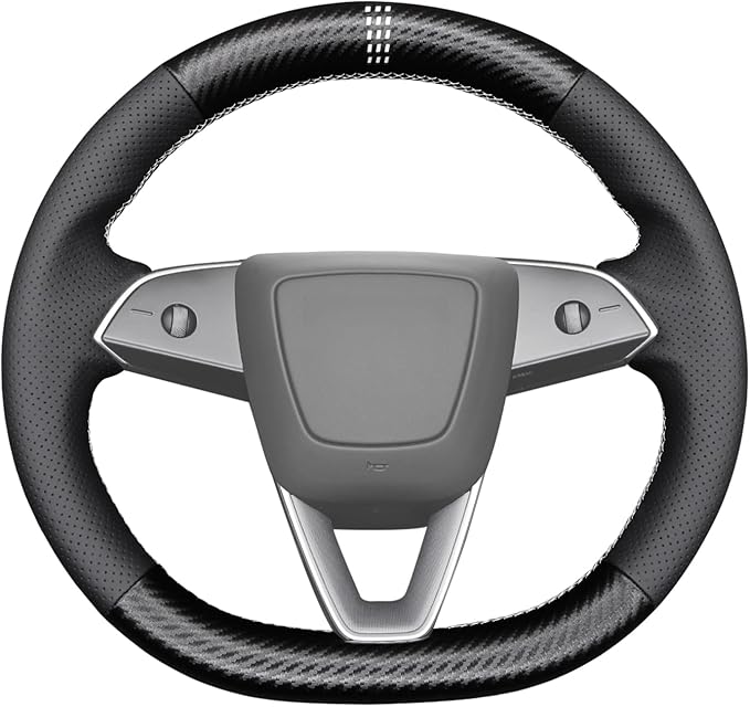 MEWANT Black Matte PU Carbon Fiber Faux Leather Steering Wheel Wrap for Tesla Model3 Highland 2025 Model Y Juniper 2025