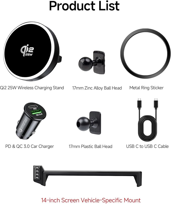 Qi2.2 Max 25W Fast Wireless Car Charger Phone Holder for 2022-2026 Toyota Tundra/2023-2026 Sequoia 14-Inch Screen, Magnetic Phone Mount Compatible with MagSafe