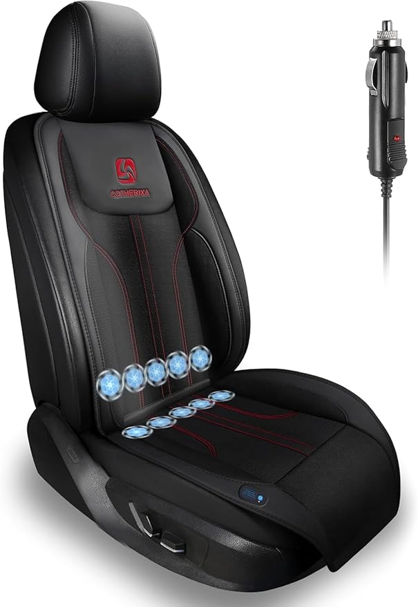 Cooling Car Seat Cushion with 10 Powerful Turbo Fans, 12V-24V Ventilated Cooling Car Seat Cushion, 3-Speed Adjustable Breathable Cooling Seat Cover for Car SUV Truck Universal Fit (Black)