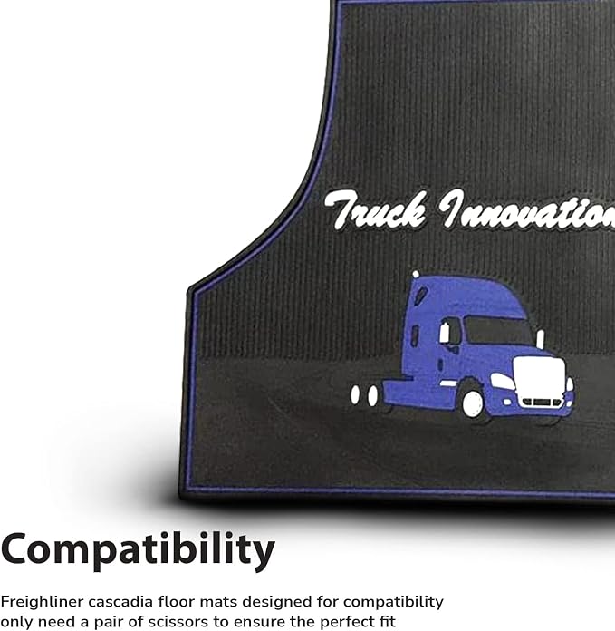 FIT Freightliner Cascadia Rubber Front Floor Mats Set Black & Blue fits with Cargo Liners for 2008 2009 2010 2011 2012 2013 2014 2015 2016 2017 Models with Standard Transmission (FT617)