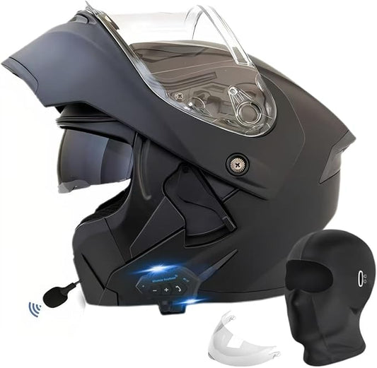 Motorcycle Bluetooth Modular Helmet, DOT Approved Flip Up Full Face Motorcycle Dual Visor Helmet, with Dual Speakers and Microphone, for Adults Men and Women