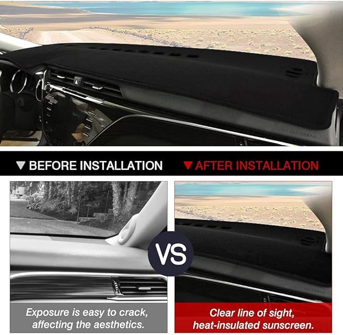 Autorder Dashboard Cover Mat for 2018-2022 2023 2024 Toyota Camry Accessories Dash Cover Flannel Dash Mat Sunshade Glare UV Rays Protector (Without HUD)