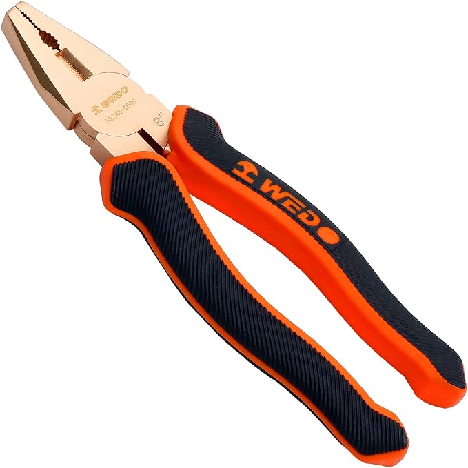 WEDO Non-Sparking Lineman's Pliers 10", Spark-free Safety Side Cutters, Combination Pliers, Wire Stripper, Crimper, DIN Standard, BAM & FM Certificate, Beryllium Copper