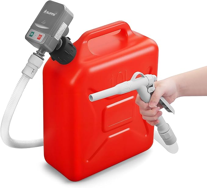 Gas Can Fuel Pump Portable - Gifts for Men, Fast 3.2 GPM Flow Rate, 51” Flexible Intake Hose, Tank Adapter, for Gasoline, Kerosene, Diesel, Non-Potables Gray