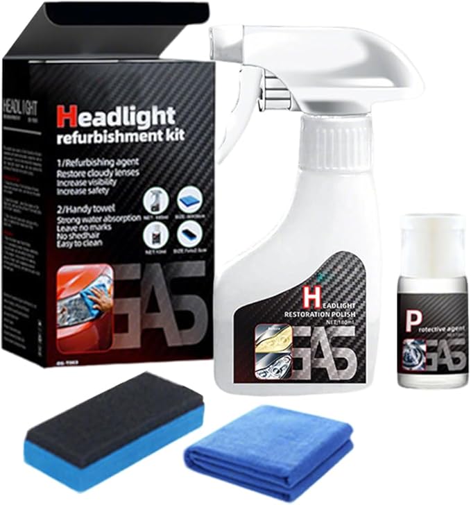 Automotive Headlamp Restoration Fluid Oxidized, Headlight Restoration Kit, Multifunctional Headlight Cleaner for Cloudy Headlights, Headlight Repair Kit for All Vehicle Types (1Set)