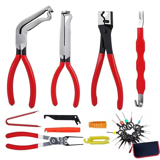 LUOWPZI 11PCS Automotive Electrical Connector Removal Tool Kit, Electrical Disconnect Pliers, Relay Puller, Hose Remover, Terminal Pin Extractor & Panel Clip Tool Set for Car Repair with Storage Bag