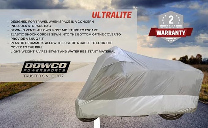 Dowco Guardian 26010-00 UltraLite Water Resistant Indoor/Outdoor Motorcycle Cover: Grey, Medium