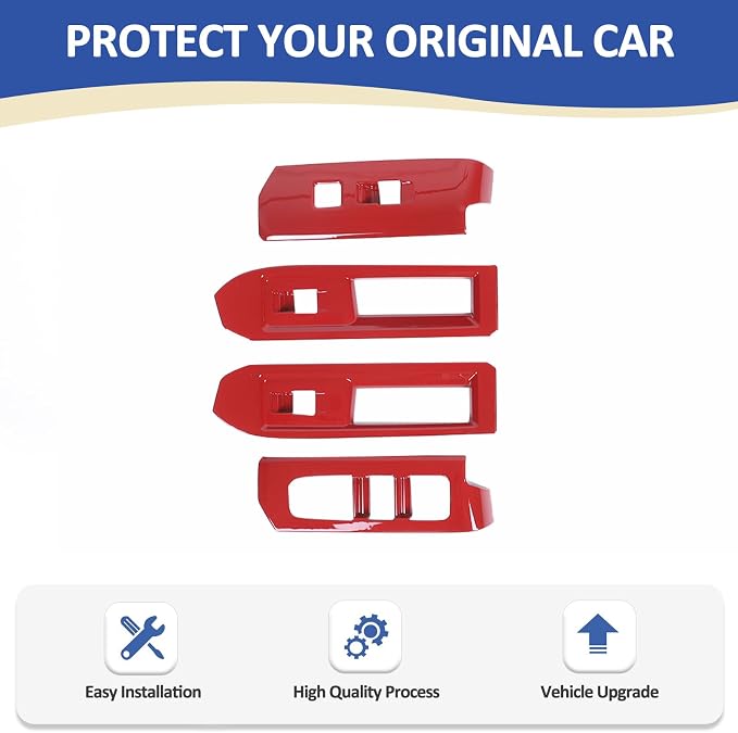 Daeiclru Window Lift Switch Panel Cover Compatible with Toyota Tacoma 2024 2025, Pickup Truck Door Power Window Glass Lift Switch Button Protection Cover Interior Accessories (Red)