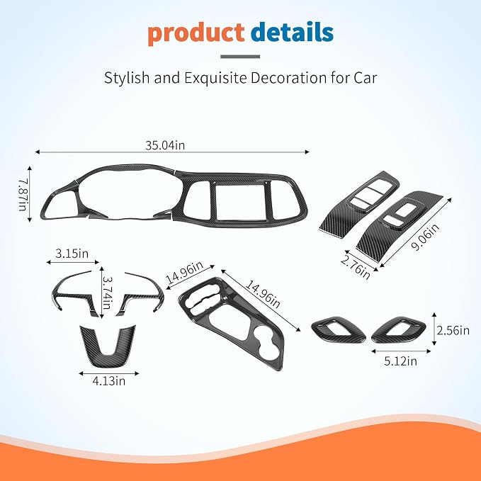 JeCar 13pcs Carbon Fiber Interior Trim Kit Overlay for 2015+ Dodge Challenger Interior Accessories