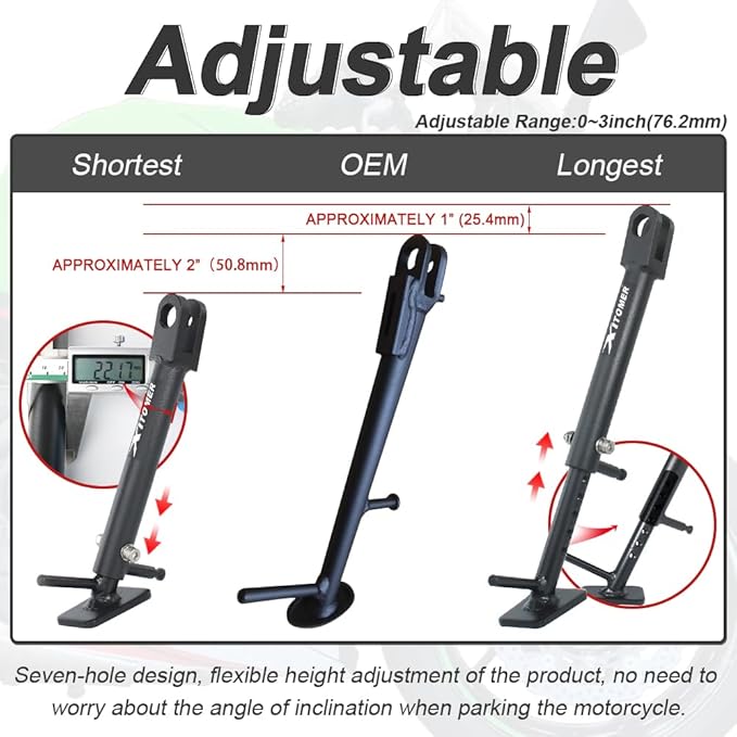 Xitomer 0-3'' Adjustable Kickstand Fit for Ninja 650 / ABS Z650 2020-2026 & Z650RS 2022-2026 Adjustable Motorcycle Stand Side Stand