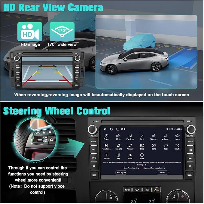 AWESAFE 4 Core 64GB Car Stereo for Chevy Silverado Tahoe GMC Sierra Yukon 2007-2013, Android 13 Touch Screen Silverado Radio Support Wireless CarPlay Android Auto GPS WiFi SWC - with Backup Camera
