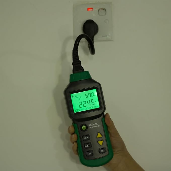 Circuit Analyzer AC100-240V RMS Circuit Analyzer Tester MS5908A LCD Circuit Analyzer, Voltage Detector GFCI RCD Fault Tester (MS5908A US Plug)