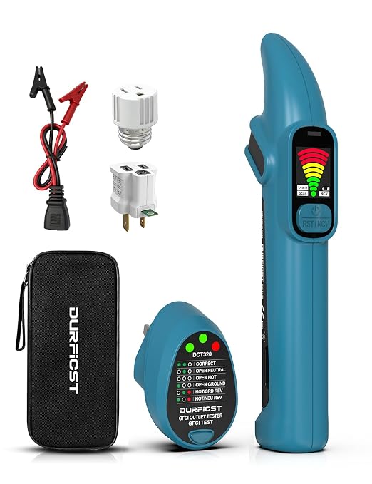 DURFICST Circuit Breaker Finder with GFCI Outlet Tester, 90-135V NCV Electrical Circuit Tracer Tool with LCD Display & Buzzer Alarm for Electricians/DIY, Includes Adapters and Carrying Case