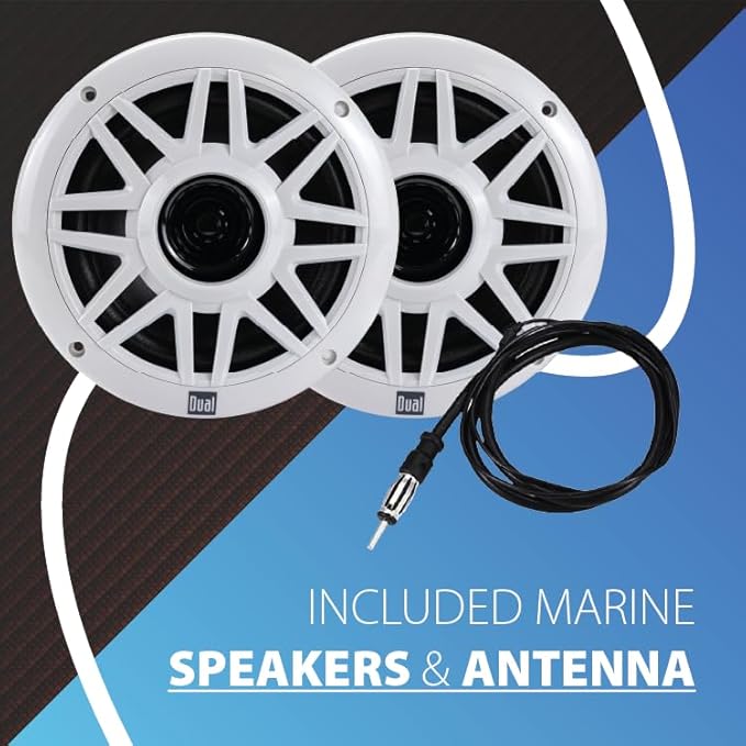 Dual Electronics MXP152W Marine Stereo with (2) 6.5" Marine Speakers & Antenna | AM/FM Boat Radio Digital Media Receiver with Built-in Bluetooth | USB Playback with 2.1A Fast Charging | White