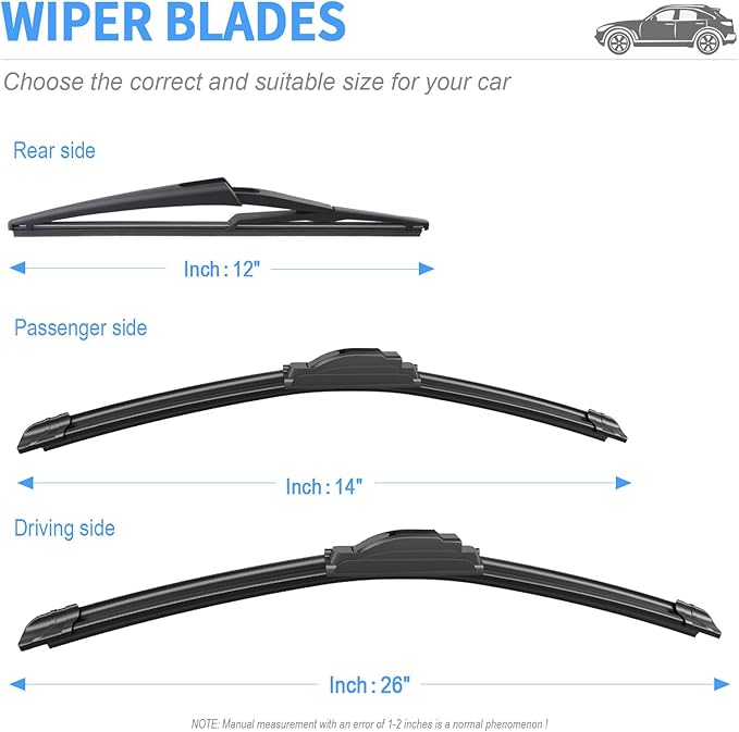 Gavimnal® 26"+14"+12" Silicone Wiper Blades Replacement For Nissan Rogue 2008-2013 All-Season Front Rear Windshield Wiper Blades(Set of 3)