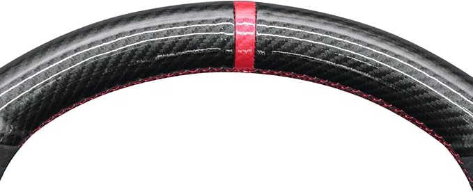 MEWANT Hand Stitch Black Shiny PU Carbon Fiber Cube Embossed Athsuede Steering Wheel Cover Wrap for Ford Mustang 2024