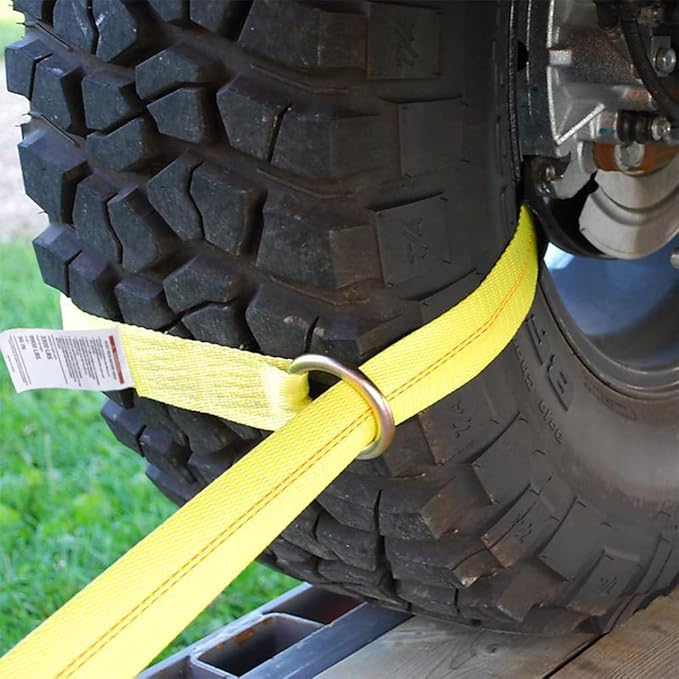 Car Tie Down with Snap Hooks- 4 Pack 2"x96" with 3,300lb Safe Working Load - Adjustable Straps with Snap Hooks Tire Straps for a Car Trailer (Yellow)