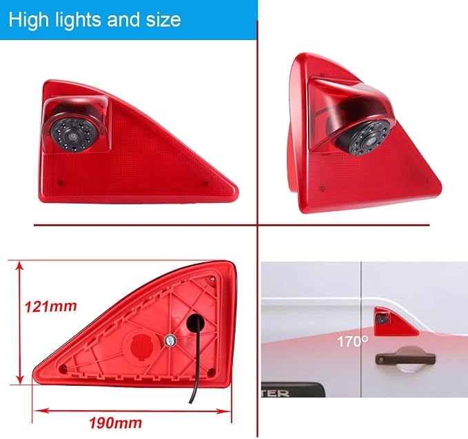HD Brake Light Rear View Backup Camera Set with 7 Inch LCD Monitor, Transporter Night Vision Reversing Camera Replacement for Renault Master ab 2010/Nissan NV400 ab 2010/Opel Vauxhall Movano ab 2010