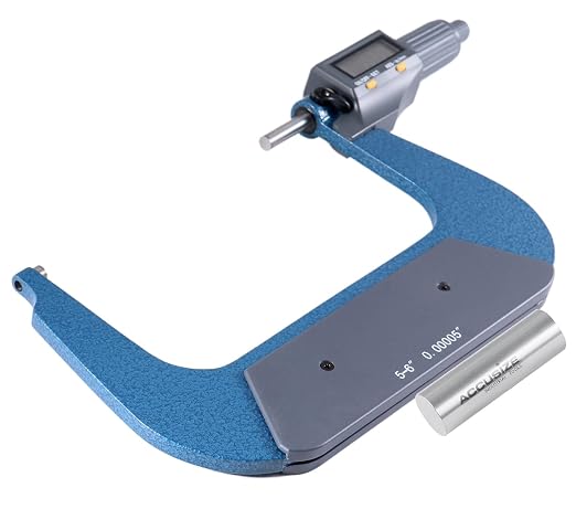 Accusize Industrial Tools Outside Micrometer, 5-6 in/125-150 mm, MD71-0006 | 2-Key Electronic Digital, Carbide-Tipped, Data Output, 0.00005 in Resolution