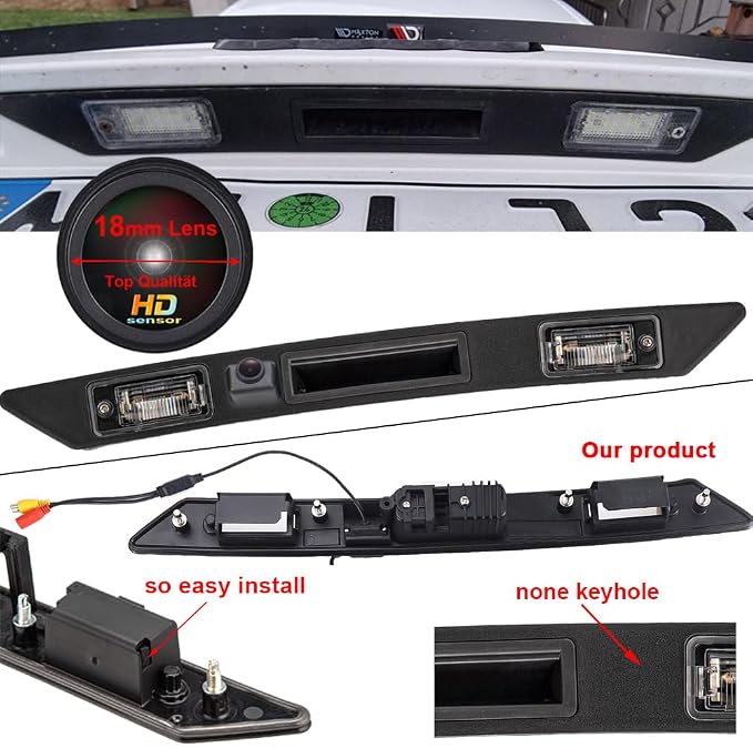 18 mm Lens with Micro Switch Plug and Play with Number Plate Lighting without Keyhole Night Vision HD Reversing Camera Replacement for A3 A4 A6 A6L 8V 8P Q7 RS3 8P1 8PA S3 V6 Allroad Sportback Quattro