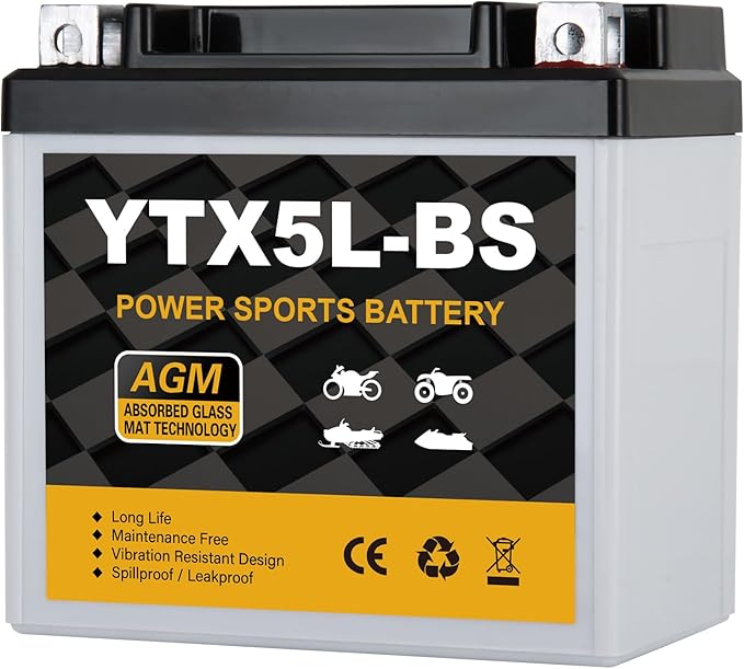 DaakmaxYTX5L-BS Motorcycle Battery 12V 4Ah, 80 CCA Sealed AGM Rechargeable Maintenance Free Battery, Replacement for ATV, 4 Wheeler, Scooter, Dirt Bike