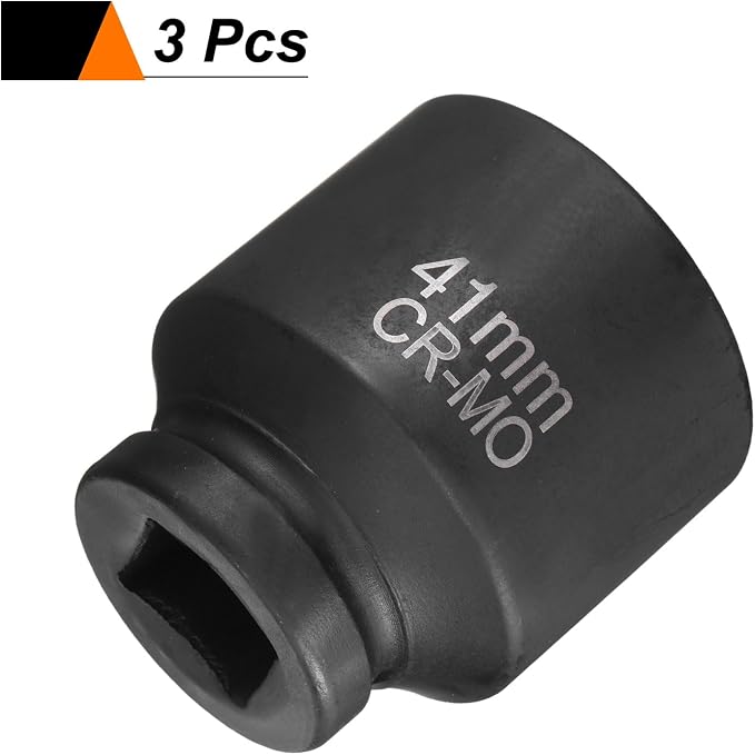 HARFINGTON 3pcs 4 Point Square Socket 1" Drive 41mm Metric CR-MO Phosphate Blackening Standard Wheel Impact Sockets for Auto Repair Mechanical Maintenance Home Install