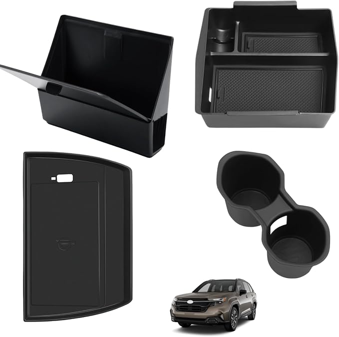 4PCS Center Console Accessories Compatible with 2025 2026 Subaru Forester Center Console Organizer Wireless Charging Mat Cup Holder Insert