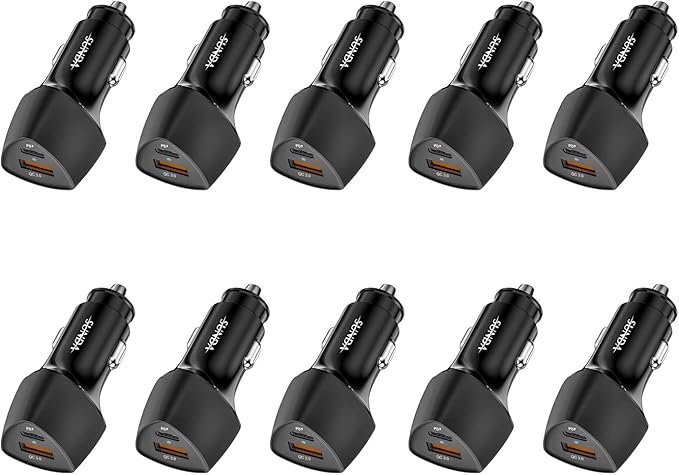 (10pack) SUNDA USB C Fast Car Charger 51W Dual Ports PD/PPS&QC3.0, Cell Phone Automobile Chargers, for Apple Smart-Phones and Android Car Charger, Compatible with iPhone 16/15 Pro/14 Mini/iPhone 13