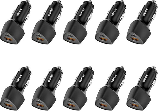(10pack) SUNDA USB C Fast Car Charger 51W Dual Ports PD/PPS&QC3.0, Cell Phone Automobile Chargers, for Apple Smart-Phones and Android Car Charger, Compatible with iPhone 16/15 Pro/14 Mini/iPhone 13