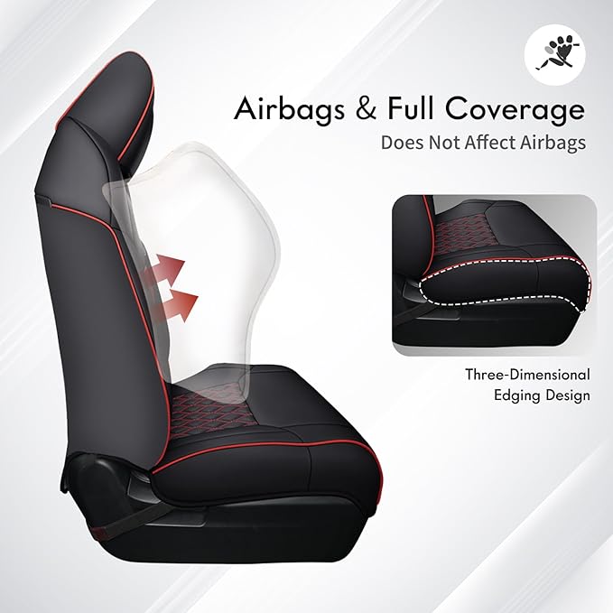 Huidasource Custom Fit Tundra Car Seat Covers Full Set, Waterproof Front&Rear Seat Cushion Fit for 2014-2021 Toyota Tundra CrewMax Pickup Truck (Full Set/Black&Red)