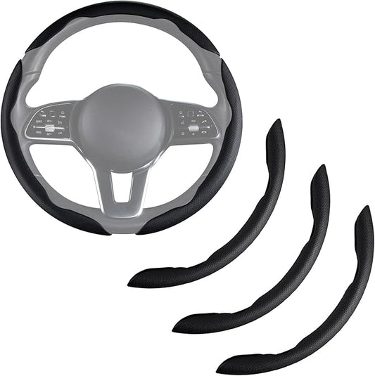Nappa Leather Car Steering Wheel Cover for Men Women, Ultra-Thin Non-Slip Breathable Microfibre, Universal for 14.5"-15" Steering Wheel - Black