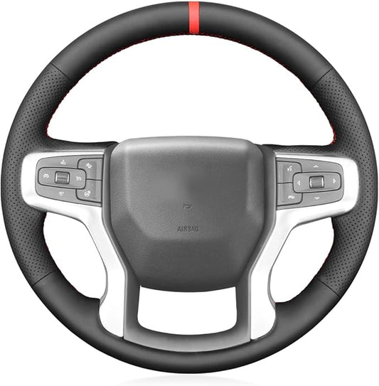 MEWANT Hand Stitch Black Artificial Leather Steering Wheel Cover for Chevy Silverado 1500 Silverado 2500/3500 Blazer