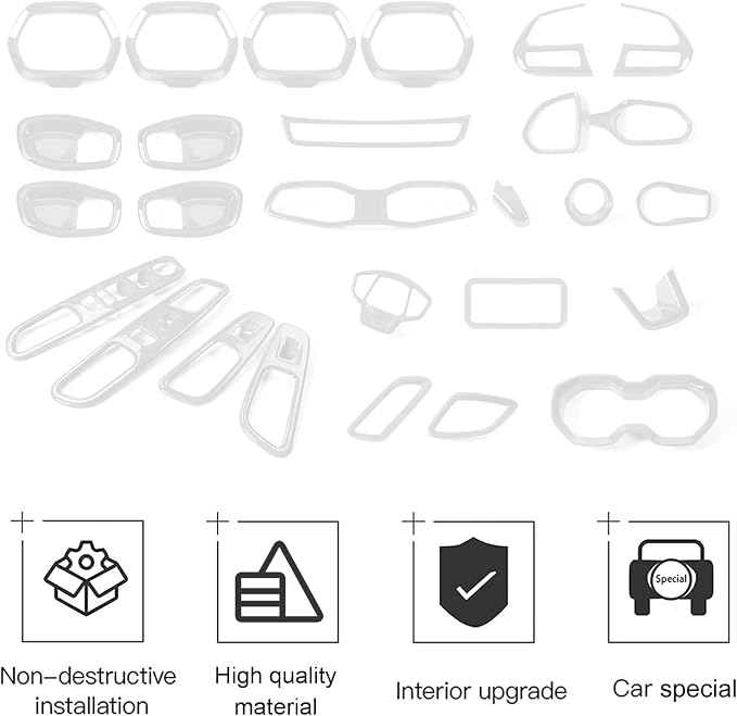 CheroCar 31 PCS Full Set Interior Decoration Trim Kit Steering Button Cover Door Handle Cover Air Outlet Cover Cup Holder Gear Cover Trim Door Speaker Cover for Jeep Renegade 2016-2018,White…