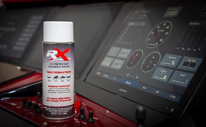 Hardline Products USA RX UV Protectant Cleaner & Polish – 14oz Plastic & Vinyl Restorer Spray – Hydrophobic UV Block for Boat Isinglass, UTV Windshields, Motorcycle Visors, & Marine Gel-Coat