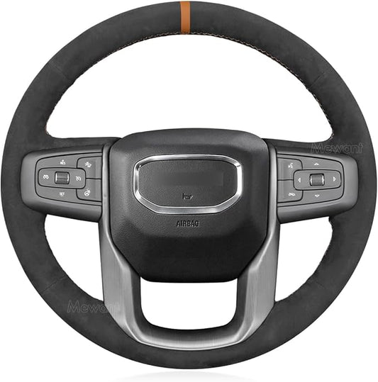 MEWANT Hand Stitch Car Steering Wheel Protector Wrap Cover for GMC Sierra 1500 2019-2023, 2500 2020-2024, 3500 2020-2024, Sierra Limited 2022, Yukon (XL) 2021-2023 Accessories