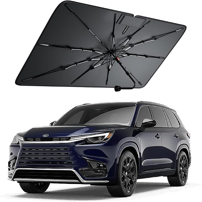 Windshield Sun Shade for Lexus TX350/500/550 2024–2026, Foldable Umbrella Sunshade with 100% UV Block, Multi-Layer Heat Insulation, Reinforced 10-Rib Frame, Keeps Car Cooler