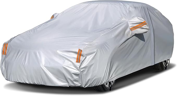NEVERLAND Sedan Car Cover Waterproof Heavy Duty All Weather Protection Snow Anti-UV Windproof Outdoor Full Car Cover Fit for Automobiles BMW/Mercedes-Benz/Honda (185-196 inch)